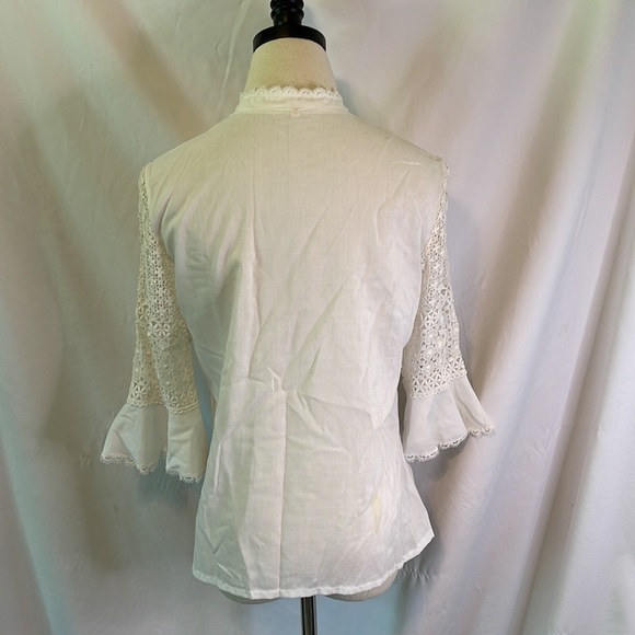 Vintage Cream Button Shirt with Lace and Bell Sleeves - Picture 7 of 9